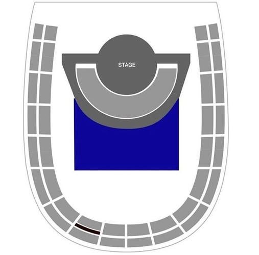 Imagen del plano del Altice Arena. La zona "stage" será el escenario. La zona gris clara la ocuparán los fans con entradas «golden circle» y la zona azul los que adquieran la zona «standing».