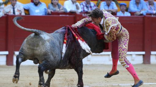 Manuel Escribano, en el momento de la cornada
