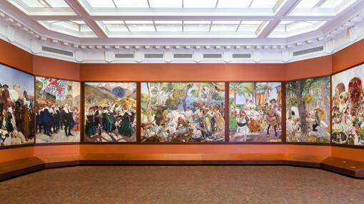Sala Sorolla, con los 14 paneles de la «Visión de España» del pintor valenciano