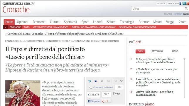Pordada del «CORRIERE DELLA SERA»