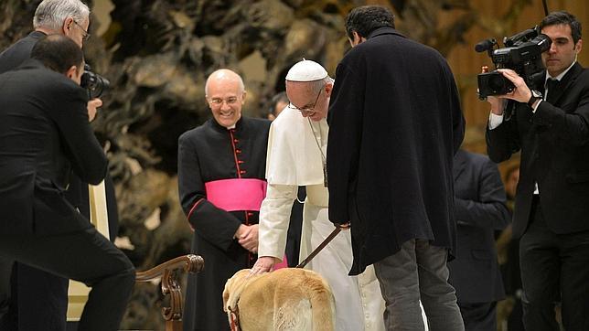 El Papa Francisco bendice a un periodista italiano... y a su perro guía