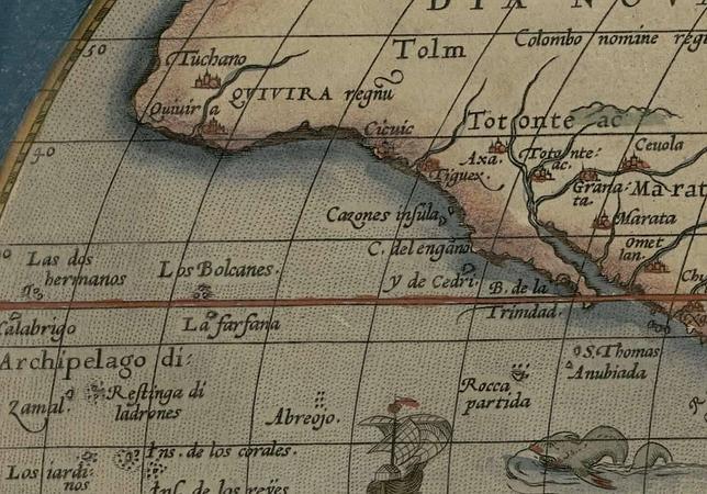 Detalle con las Islas Bolcanes y Farfana, hoy las Hawái