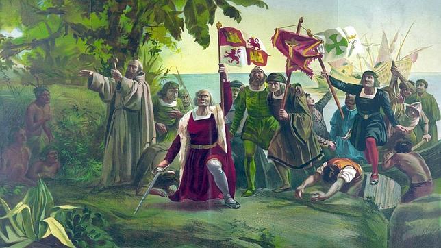 Un dibujo sobre la llegada de Colón a las Américas