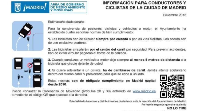 Ciclistas informan qué está permitido y qué no a las bicis de Madrid