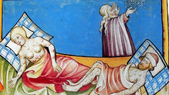 Ilustración de la Peste en la Biblia de Toggenburg (1411).