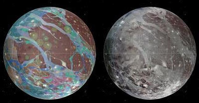 El mapa global de Ganímedes, luna de Júpiter