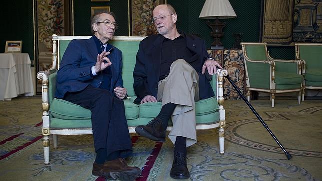 Gerard Mortier y Charles Wuorien durante un desayuno en el Teatro Real el año pasado