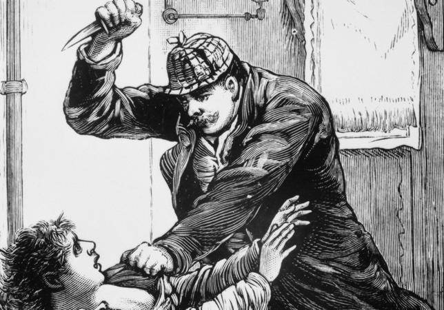 Dibujo de época que representa a Jack el Destripador en uno de sus asesinatos