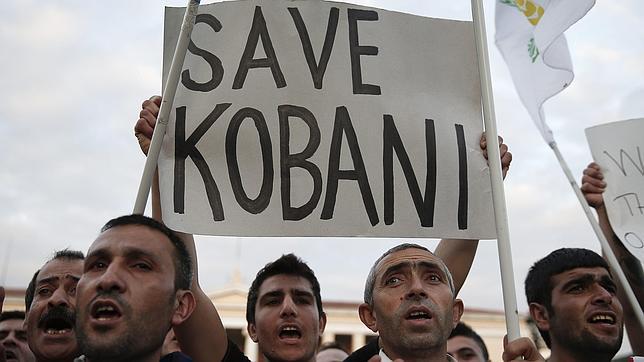 Manifestación en solidaridad de la ciudad de Kobani en Atenas el pasado miércoles