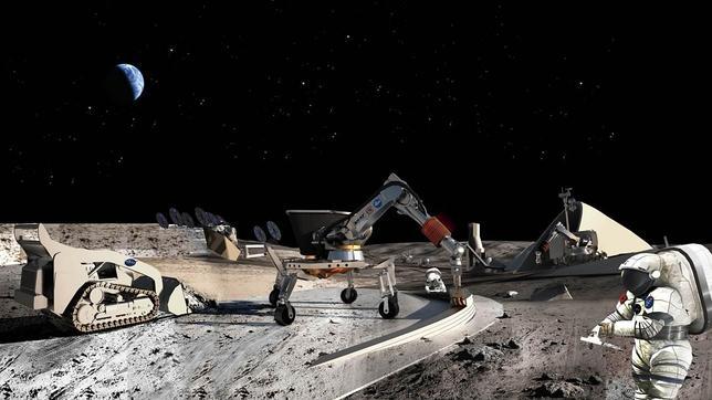 Ilustración de cómo sería una explotación minera en la Luna