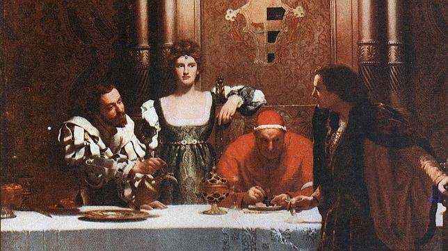 Cuadro «Un vaso de vino con César Borgia», de John Collier.