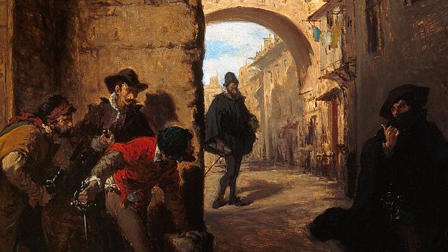 Óleo de Lorenzo Vallés que recrea la emboscada que los sicarios de Antonio Pérez hicieron a Juan de Escobedo
