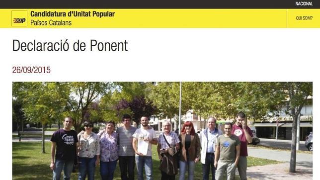 Sección de la CUP dedicada a la «Declaración de Poniente» firmada en Fraga (Huesca)