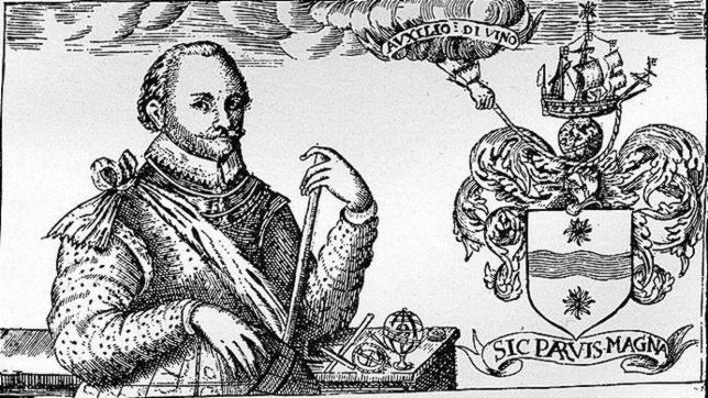 Sir Francis Drake, retratado con uno de sus blasones