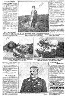 Página en la que se muestra la fotografía de los cadáveres de los asesinos del Rey Carlos I y su hijo, en 1918