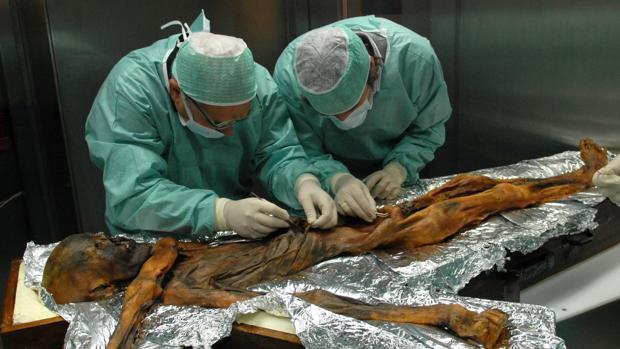 Investigadores toman muestras del contenido estomacal de la momia