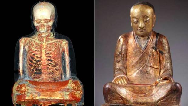 El Buda del museo de Drents, con un esqueleto momificado en su interior