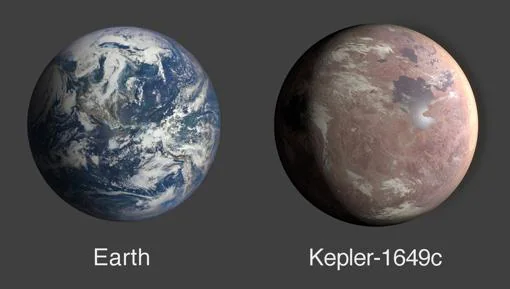 Comparación del tamaño de la Tierra y Kepler-1649c