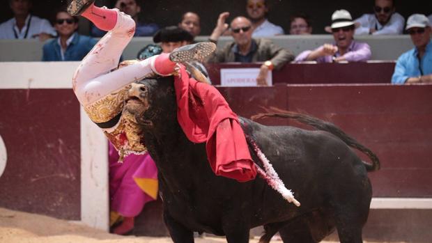 Luis David Adame, en el momento de la cornada