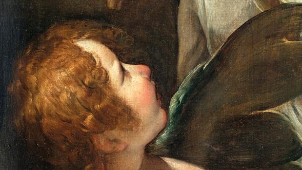 Detalle del «Retrato de dama de poco más de medio cuerpo con Cupido»