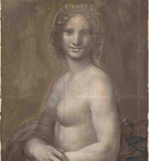 La versión de la Gioconda con el torso al descubierto en blanco y negro
