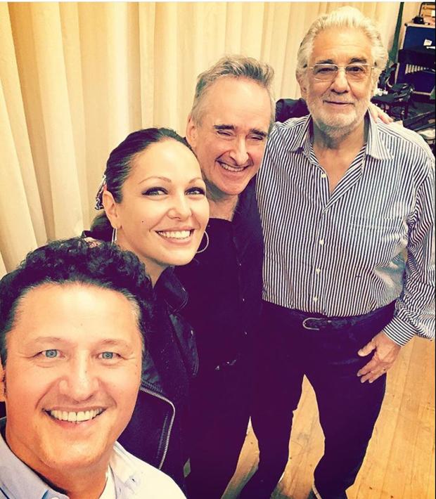 Piotr Beczala, Nino Marchaidze, James Conlon y Plácido Domingo, ayer en Salzburgo