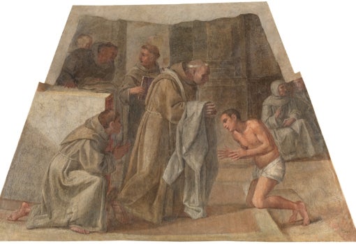 'San Diego de Alcalá receives the Franciscan habit'.  Annibale Carracci and Francesco Albani