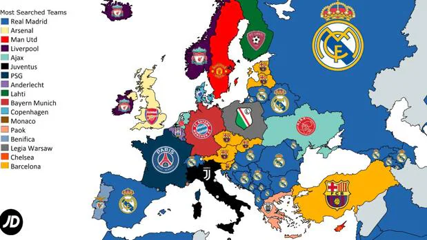 mapa real madrid El Real Madrid, el equipo más buscado del mundo en internet