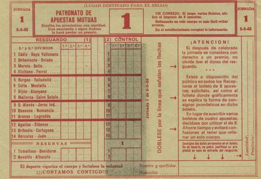 Así era la quiniela en septiembre de 1968
