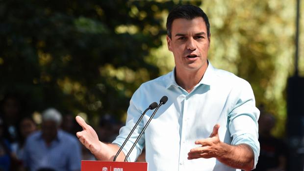 El secretario general del PSOE, Pedro Sánchez, durante un acto de campaña en Vitoria