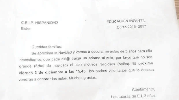 Elche: El colegio que pidió que los niños no llevaran belenes a clase