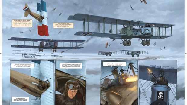 Viñeta de «El piloto del Edelweiss», de Yann y Romain Hugault