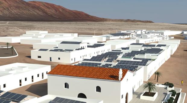 Montaje gráfico sobre el aspecto que tendrá La Graciosa desde el aire