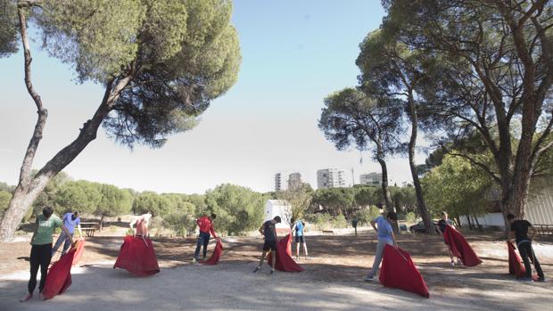 Varios alumnos, en la Escuela Turina Marcial Lalanda, en la Venta del Batán