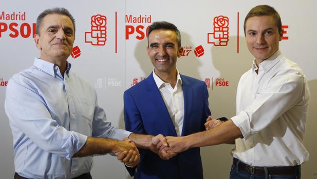 Los tres candidatos a las primarias del PSOE-Madrid, Franco (izqda), González-Jabonero (centro) y Lobato