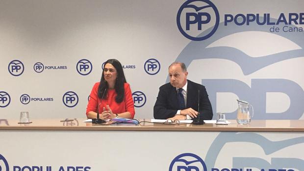 María del Carmen Hernández Bento y el jefe del programa electoral del PP canario de 2019, Jorge Rodríguez