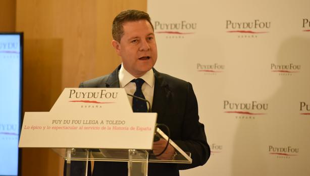 García-Page durante el desayuno informativo de Europa Press para presentar el proyecto ‘Puy du Fou España