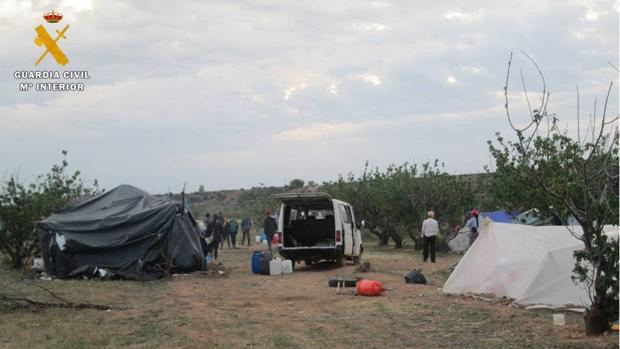 Uno de los campamentos ilegales de temporeros en los que intervino la Guardia Civil en Valdejalón