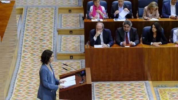 Isabel Díaz Ayuiso, durante su discruso de investidura