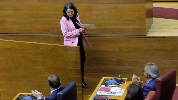Mónica Oltra, este miércoles, en el pleno de las Cortes Valencianas