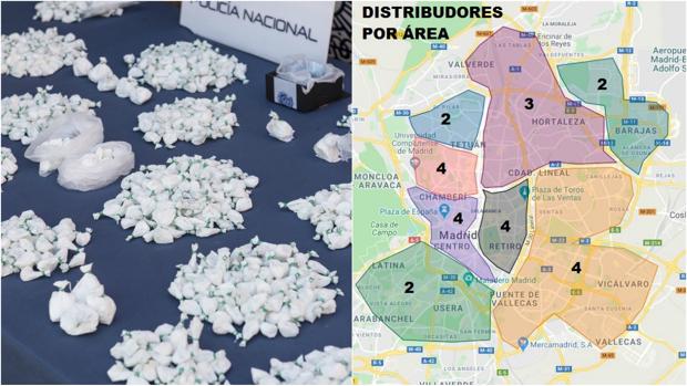 Mapa de Madrid dividido por zonas de influencia de los «camellos» de la red