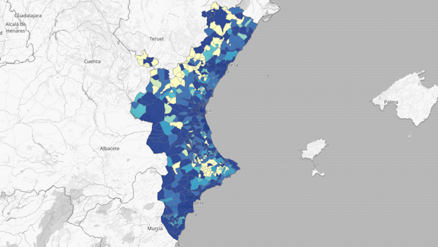 Mapa de los positivos en coronavirus en la Comunidad Valenciana desde el inicio de la pandemia