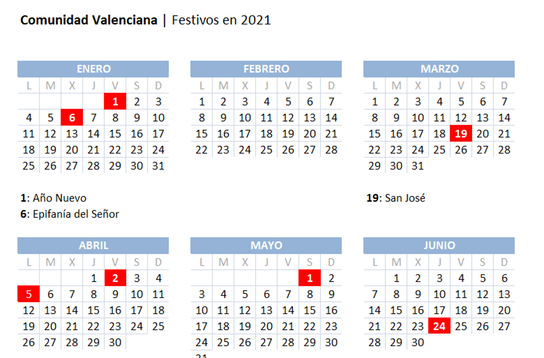 Calendario laboral 2021 en la Comunidad Valenciana ...