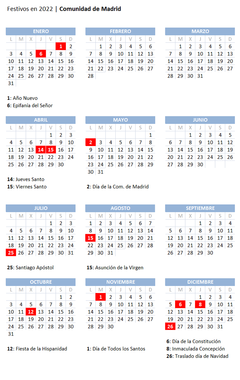 Calendario Laboral De Madrid 2022 Estos Son Los Puentes Y Festivos De