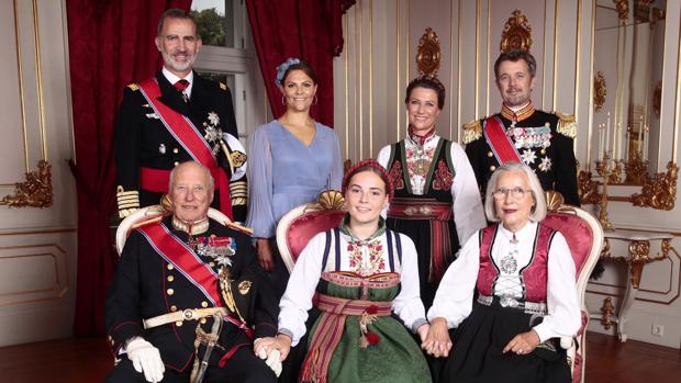 El Rey Harald, el Rey Felipe, Victoria de Suecia, Ingrid Alexandra, Marta Luisa de Noruega, Marit Tjessem y Federico de Dinamarca