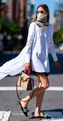 Olivia Palermo with a style with a mask and scarf