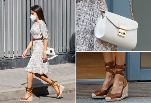 Doña Letizia con vestido de Adolfo Domínguez, bolso de Furla y alpargatas de Uterqüe