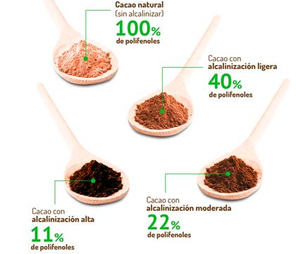 El proceso de alcalinización reduce los polifenoles