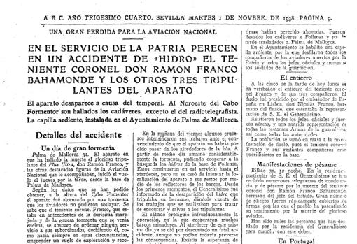 Página que explica la muerte de Ramón Franco