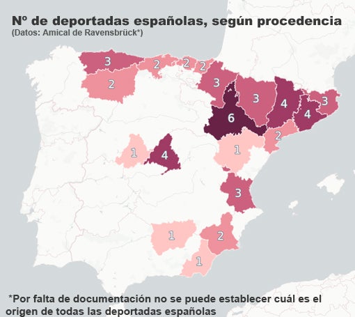 Procedencia de las españolas deportadas al campo de Ravensbrück - Censo de la Asociación Amical de Ravensbrück
